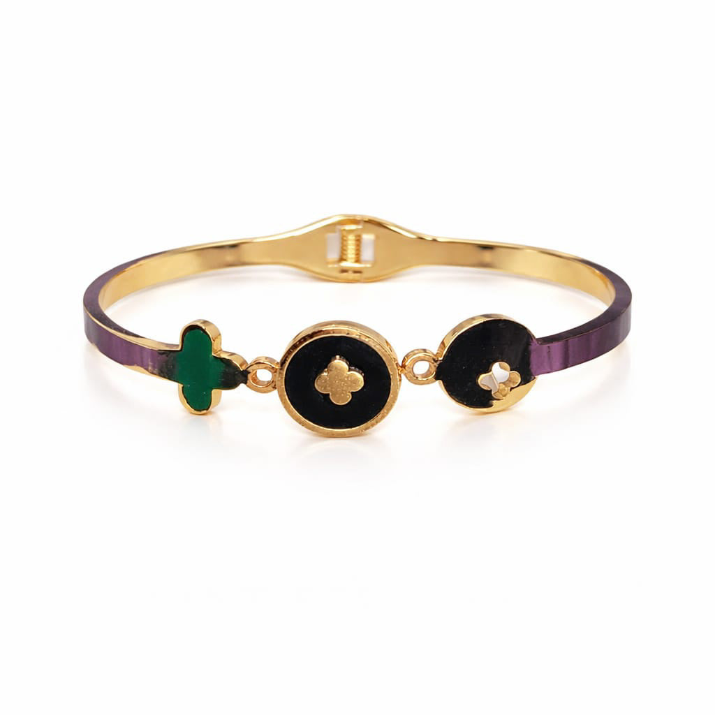 Gold-Plated Bracelet with Enamel Charms & Gold Band