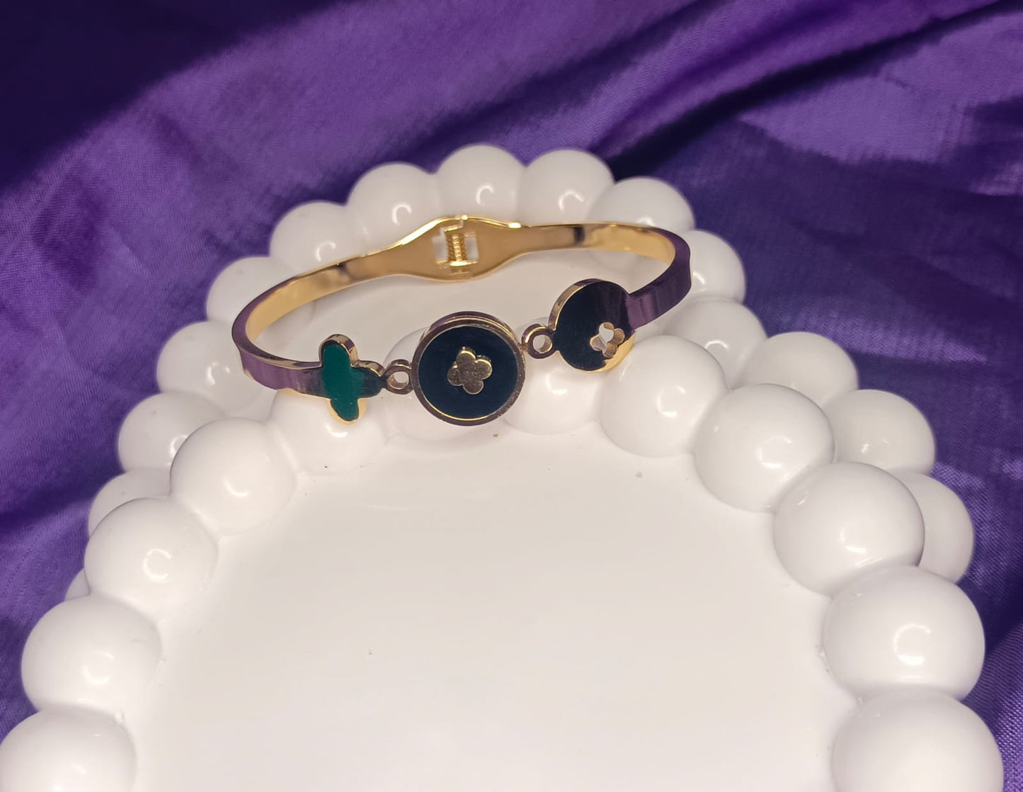 Gold-Plated Bracelet with Enamel Charms & Gold Band
