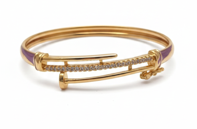 Aura & Artifact 18k Gold Plated Nail Bangle Bracelet for Women – Premium Cubic Zirconia Crystal Inlay – Skin-Friendly, Waterproof Luxury Jewelry – Adjustable Designer Style